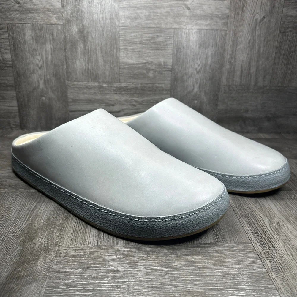 OluKai Kipe'a Heu Slippers Mens 14 Fog Grey Leather Minimalist Comfort NEW